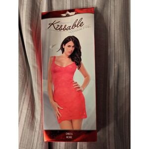 KISSABLE by Coquette Lingerie red stretch lace tank top dress gathering at bust